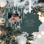 Photo Custom Personalized Christmas Ornament Card<br><div class="desc">Add your own photo and text to this customizable hanging ornament card.. ideal for Christmas or any other event / occasion .. personalized to suit your requirements .. designed in a modern green pattern with a place for your photograph and your greeting to the back. hanging ornament cards from Ricaso...</div>