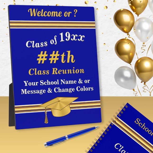 Photo Customizable, Class Reunion Sign, Easel Plaque (Class reunion welcome signs, Blue sna Gold, class reunion ideas. Class reunion party supplies, sign.)