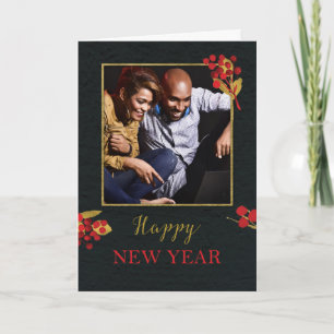 Photo Customizable New Year Digitally Created Gold Card