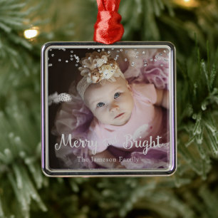 Photo Customized Christmas Silver Dots Frame Metal Ornament
