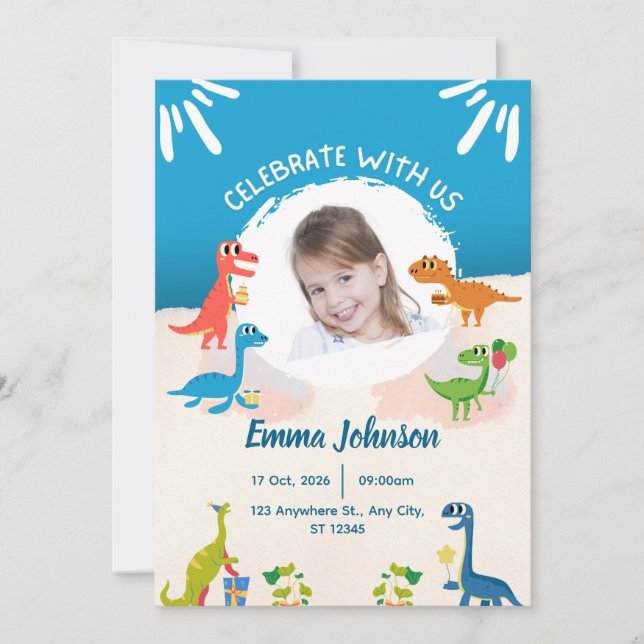 Photo Cute Dinosaurs For Kids Birthday invitation (Front)