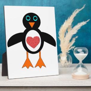 Photo Cute Love Heart Penguin Plaque