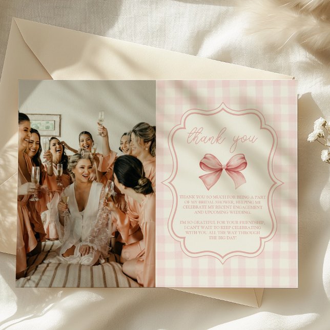 Photo Cute Pink Bow Bridal Shower Thank You Card (Creator Uploaded)