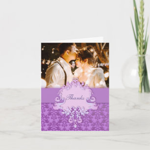 Photo damask elephant wedding lillac "Thanks" card