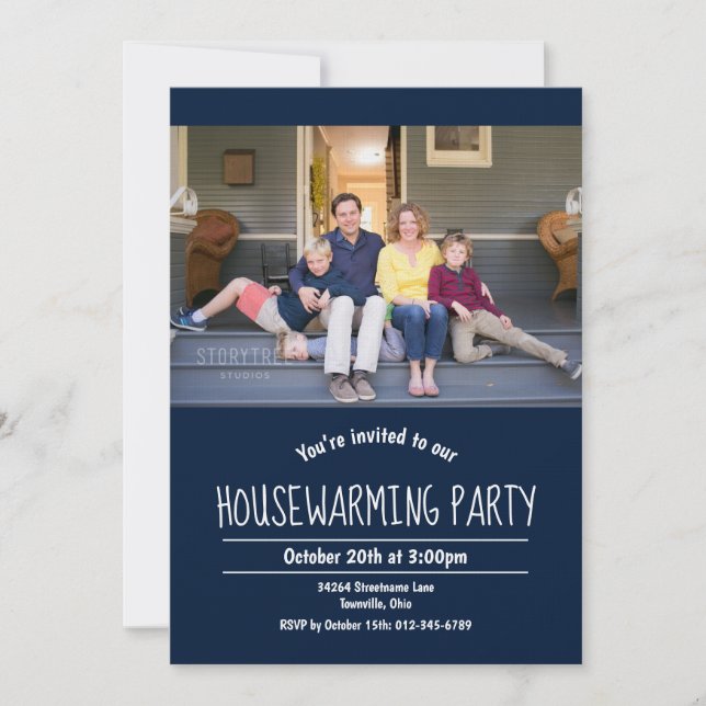Photo Dark Blue Housewarming Invitation (Front)