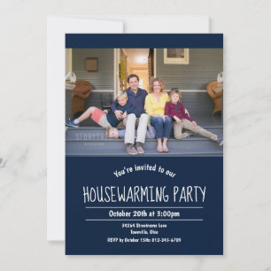 Photo Dark Blue Housewarming Invitation