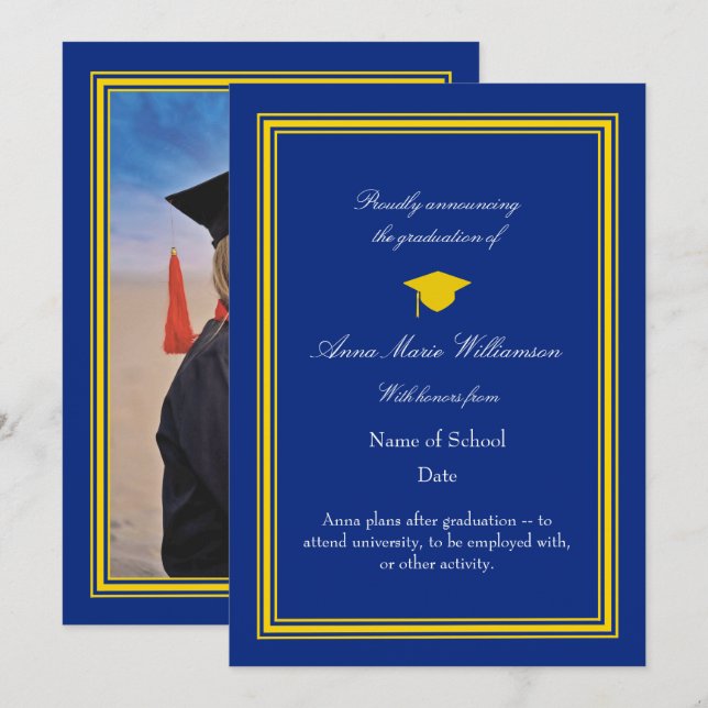 Photo - Dark Blue Proudly Announcing Graduation Card (Front/Back)