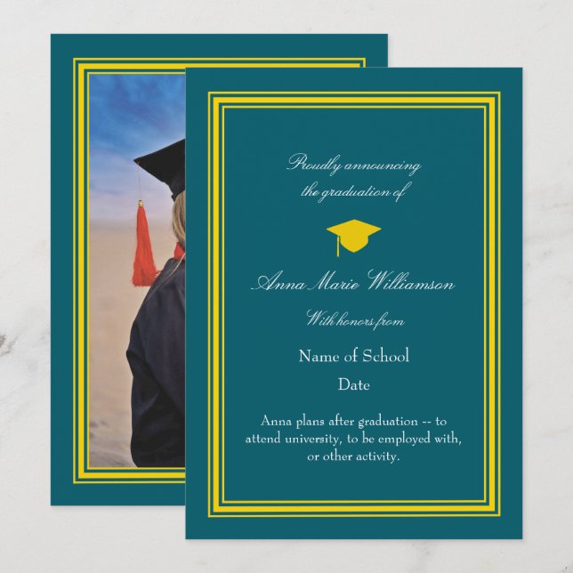 Photo - Dark Cyan Proudly Announcing Graduation Card (Front/Back)