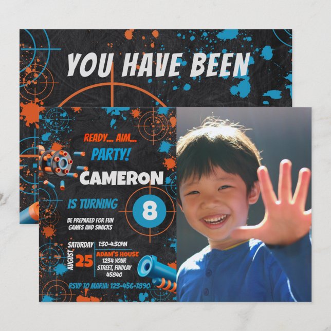 Photo Dart Party Anniversaire Invitation | Arme à  (Devant / Derrière)