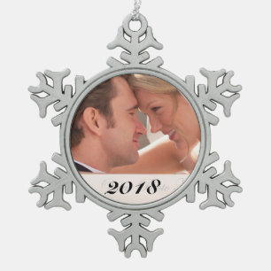 Photo Date Personalized Snowflake Pewter Christmas Ornament