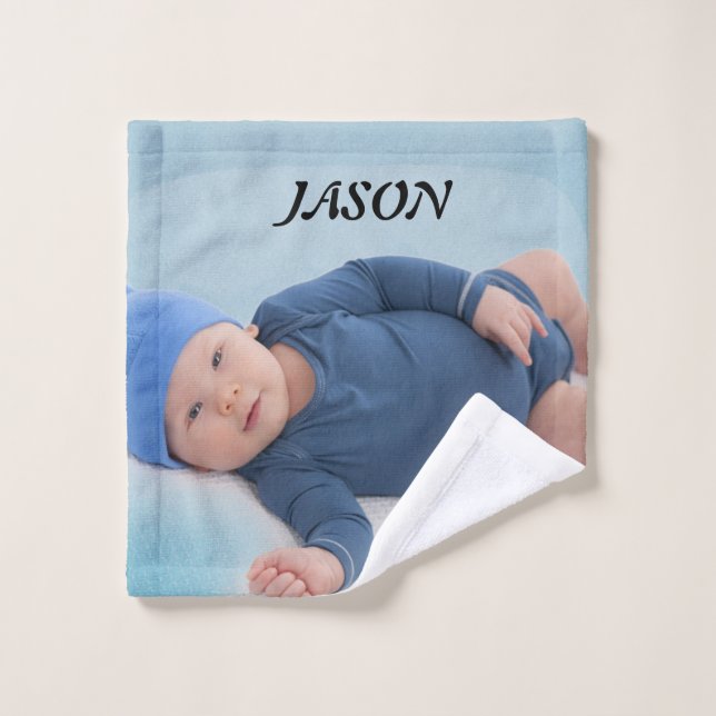 Photo de bébé personnalisée bleue (Gant de toilette)