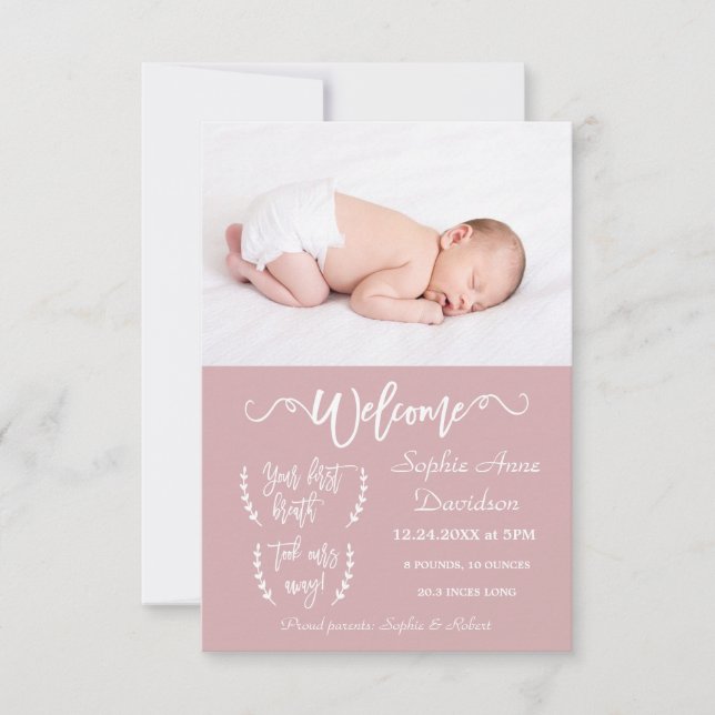 Photo de bienvenue moderne Baby Girl Faire-part de (Devant)