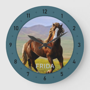 Photo de cheval Customisé et nom Grande horloge