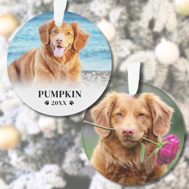 Photo de chien de Noël avec un animal de compagnie (Paw Print Christmas Dog Name Pet Photo Ornament )