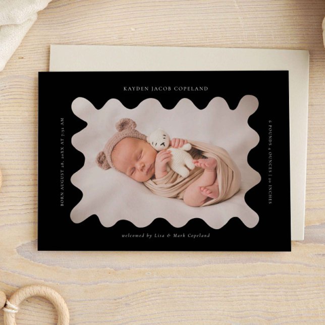 Photo de Faire-part de naissance à cadre noir ondu (Créateur téléchargé)