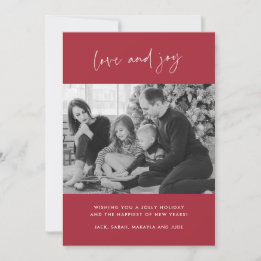 Photo de famille Love et Joy Carte de Noël Rouge P