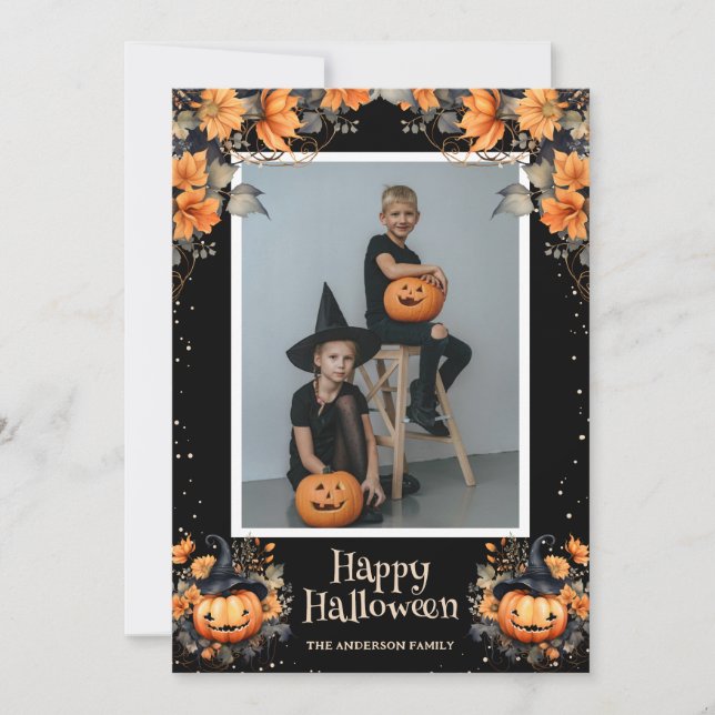 Photo de famille personnalisée Bonne carte Hallowe (Devant)