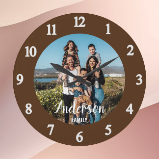 Photo de famille personnalisée Horloge murale brun