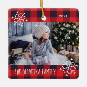 Photo de famille Rouge Buffalo Plaid Ornement en c