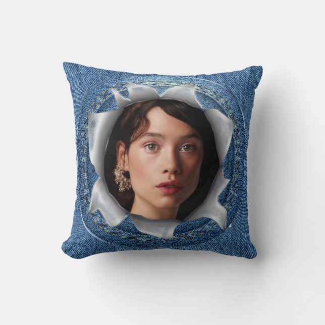 Photo de famille sur un coussin denim (Recto)