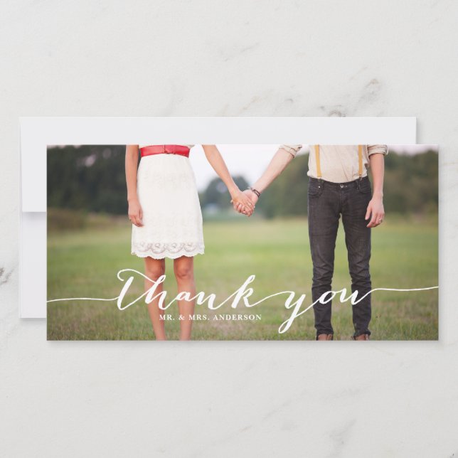 Photo de Merci de Mariage de script manuscrit blan (Devant)