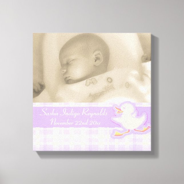Photo de naissance chèque violet et toile de canar (Recto)