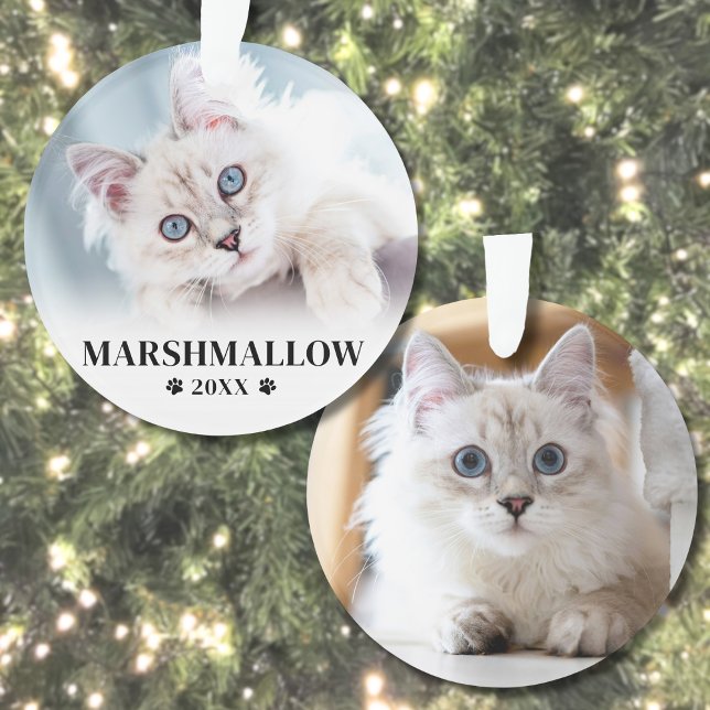 Photo de Noël de petit chat (Paw Print Pet Christmas Cat Name Photo Ornament)