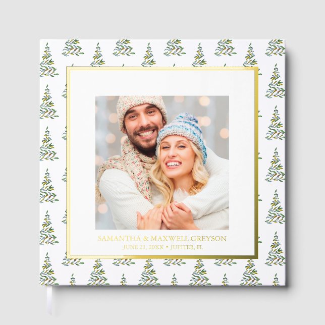 Photo de Noël Livre d'invité Aquarelle Arbre Motif (Recto)