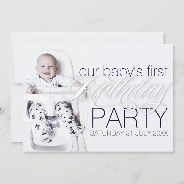 Photo de notre bébé garçon Invitation à la fête bl (Devant)