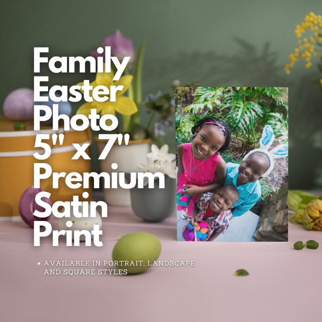 Photo de Pâques de famille 5 po x 7 po Impression  (Family Easter Photo 5" x 7" Premium Satin Print
Available in portrait, landscape, and square styles)