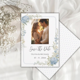 Photo de save the date d'hydrangee bleue élégante