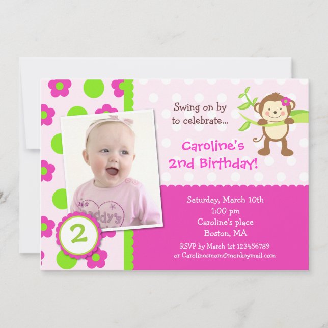 Photo de singe Invitation à la fête d'anniversaire (Devant)