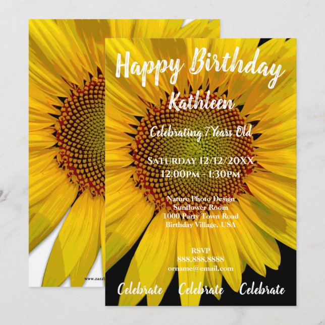 PHOTO DE SUNFLOWER HEUREUSE INVITATION D'ANNIVERSA (Devant / Derrière)
