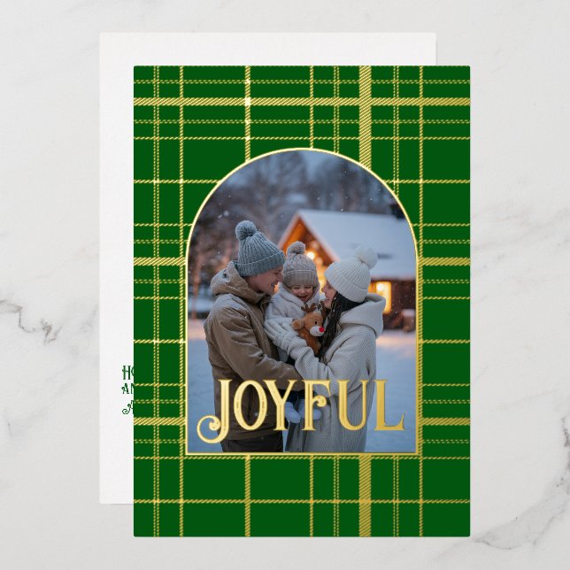 Photo de vacances de Noël à carreaux vert et or (Recto/Verso)