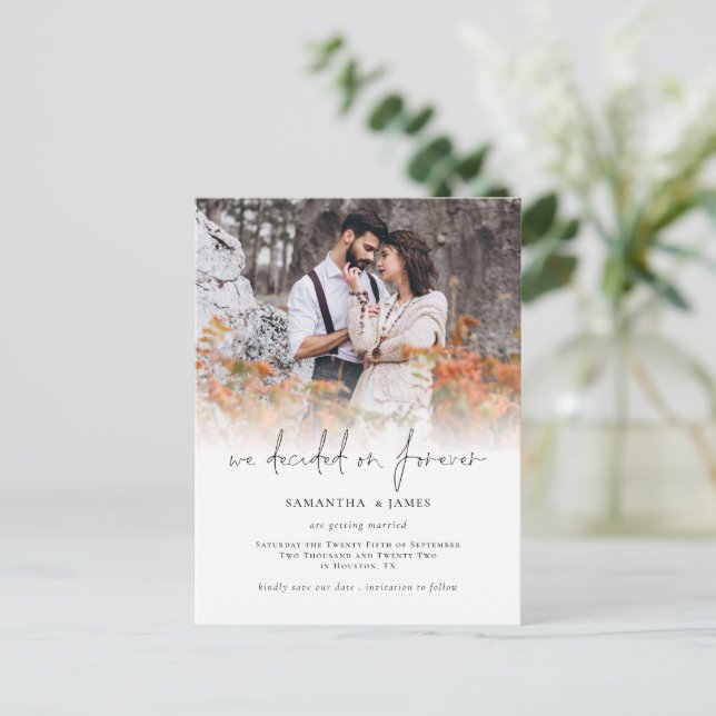 Photo Decided Forever Wedding Save the Date Postcard (Standing Front)