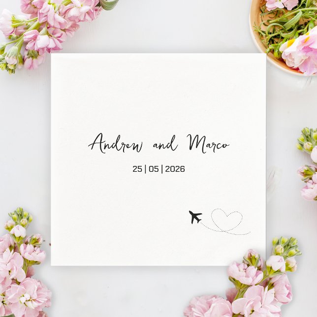 Photo Destination Boarding Pass Wedding Napkin (Black and White Destination Wedding Napkin)