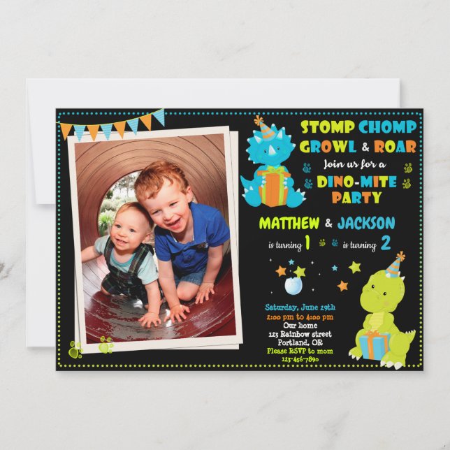 Photo Dinosaur anniversaire invitation Jour annive (Devant)