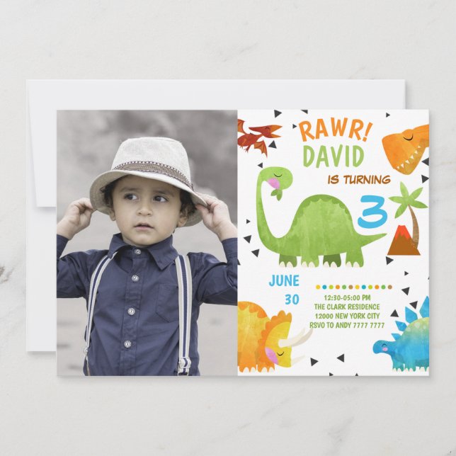 Photo Dinosaur Birthday Invitation Boy (Front)
