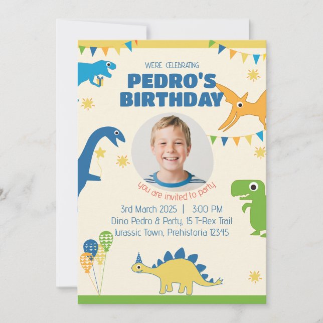 Photo Dinosaur Birthday Party  Invitation (Front)