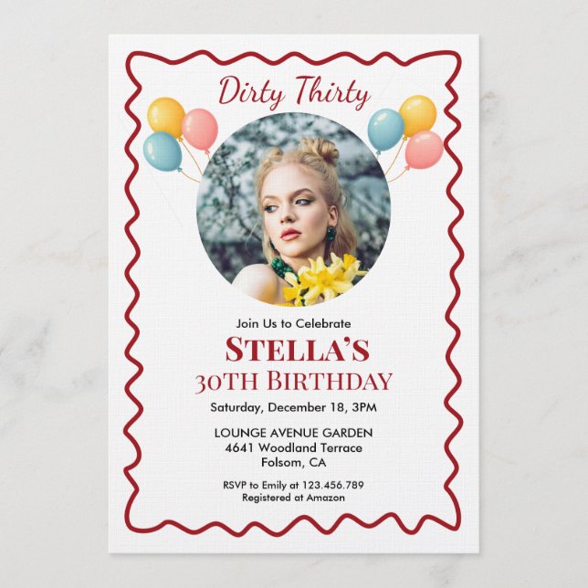 Photo Dirty Thirty 30th Birthday Invitation  (Front)