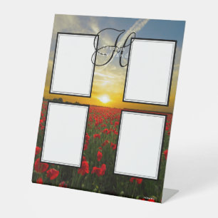 Photo Display - HAMbyWG - Sunset Over Red Flowers Pedestal Sign