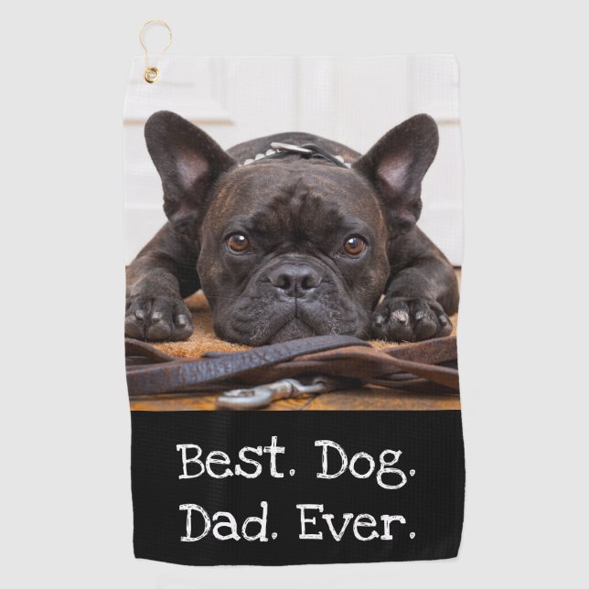 Photo Dog Personalized Best Dog Dad Ever Black Golf Towel (Front)