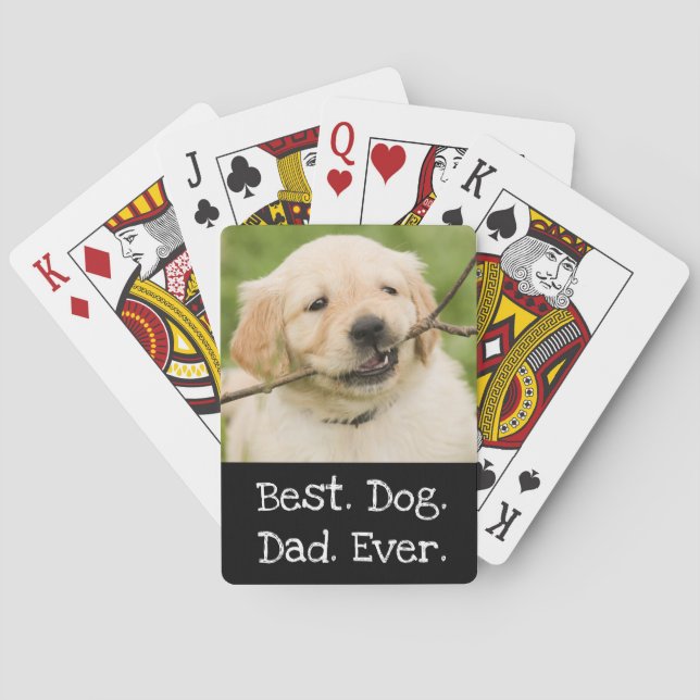 Photo Dog Personalized Best Dog Dad Ever Black Playing Cards (Back)