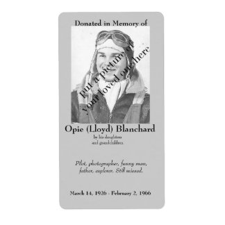 Photo Donated in Memory of Bookplate ..