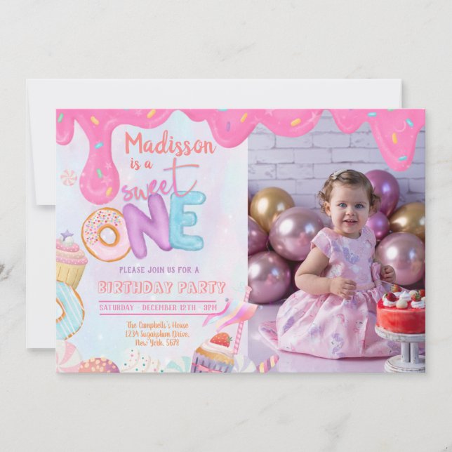 Photo Doughnut Sweet One Invitation (Front)