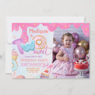 Photo Doughnut Two Sweet 2nd Birthday Invitation