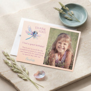 Photo Dragonfly Girl's Birthday Carte de remerciem
