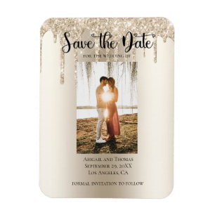 Photo Dripping Glitter Modern Engagement Save The Magnet