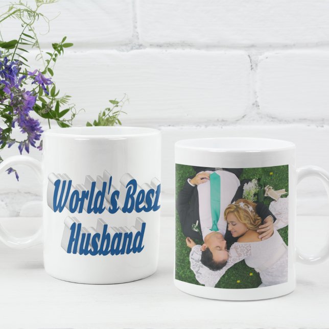 Photo du mari avec texte bleu mer Café Mug (Créateur téléchargé)