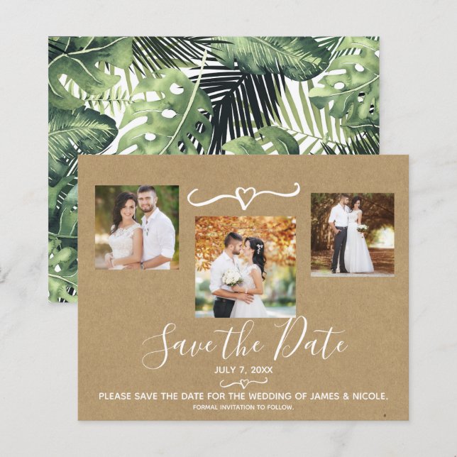 Photo du Mariage Feuille de Palm Tropical Save the (Devant / Derrière)